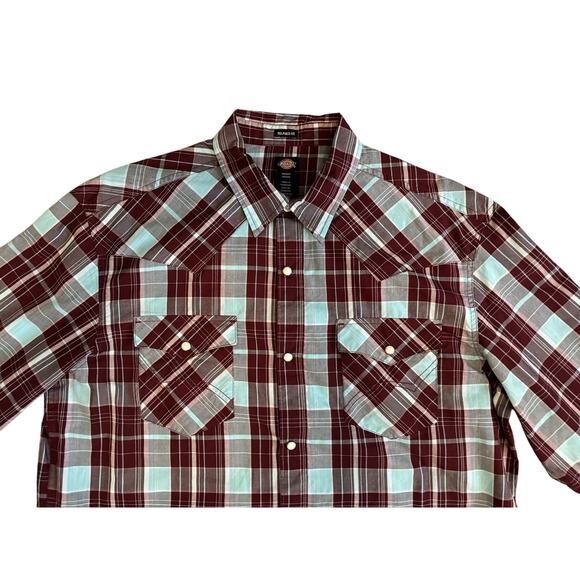 Dickies Men's Western Shirt Medium Plaid Pearl Snaps Relaxed Fit Ranch Rodeo EUC - Picture 3 of 9
